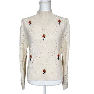 Sweet Republic Cream Floral Sweater with Floral Accents Size Large